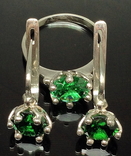 Кольцо, серьги, зеленые камни, фото №2