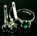 Кольцо, серьги, зеленые камни, фото №5