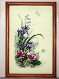 Картина Ирисы и стрекоза, ручная вышивка крестом, фото №2
