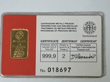 Банковский слиток золота ARGOR-HERAEUS Швейцария 2,0 грамма 999,9 пробы., фото №2