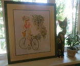 Ручная вышивка "Девушка с велосипедом", 79 на 69, фото №3