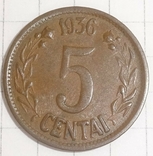Литва, 5 центай, 1936г., numer zdjęcia 2