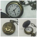 Кварцовий годинник - медальйон на ланцюжок Будди, фото №2