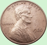146.U.S. two coins 1 cent, 1980 Lincoln Cent Mondvor mark: "D" - Denver, photo number 3