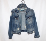 Короткий джинсовый жакет куртка рваный джинс синий Zara M-XL, фото №2