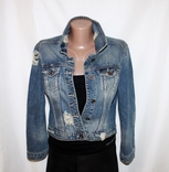 Короткий джинсовый жакет куртка рваный джинс синий Zara M-XL, фото №6