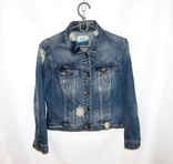 Короткий джинсовый жакет куртка рваный джинс синий Zara M-XL, фото №9