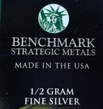 Слиток серебра 999 пробы США USA 1/2 грамма с сертификатом подлинности, фото №5
