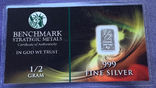 Слиток серебра 999 пробы США USA 1/2 грамма с сертификатом подлинности, фото №2