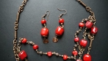 Набор ожерелье и серёжки бронзовые с кораллами Ручная Работа, фото №4