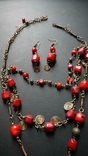 Набор ожерелье и серёжки бронзовые с кораллами Ручная Работа, фото №6
