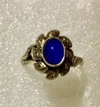 Винтажное серебряное 875 кольцо с сапфирового цвета камнем 19 размер, фото №2