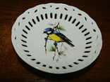 Декоративная тарелка ажурный фарфор птица Синяя Синица клеймо Германия, фото №3
