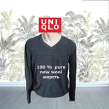 Uniqlo 100 % шерсть Тонкий шерстяной пуловер мужской графит мыс М, фото №2