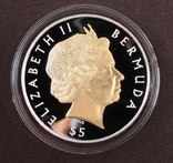 2002 Бермудские острова Серебро, 5 долларов 'Золотой юбилей' m28, фото №9