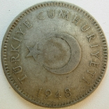 Туреччина 1 ліра 1948 срібло, фото №3