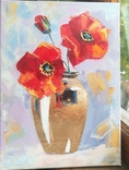 Интерьерная живопись, "Маки в золотой вазе", холст, масло, поталь, фото №3