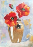 Интерьерная живопись, "Маки в золотой вазе", холст, масло, поталь, фото №2