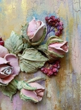 Обьемная картина в деревянной раме "розовый букет с ягодами" скульптурная живопись, photo number 3