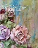 Обьемная картина в деревянной раме "розовый букет с ягодами" скульптурная живопись, фото №5