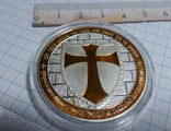L Масонская Посеребренная Монета Тамплиерский Масонский Знак Крест на ней в капсуле М75, фото №2