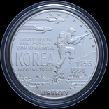 1 Доллар 1991 38 лет Корейской войне (Серебро 0.900, 26.73г), США, фото №2