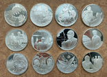 Полный комплект из 12 медалей ежегодника за 1974 год - Монетный двор Франклина, США, фото №2