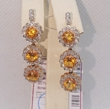 Серьги длинные Золото Бриллиант діамант 0,76Ct Цитрин 3Ct, фото №7