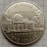 Монета 1 доллар 1993 года. 250-летие Томаса Джефферсона. Серебро 900, вес 26,55 грамм, фото №3