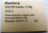 Вольный и ганзейский город Гамбург, 200 000 марок 1923 г. + сертификат, фото №8