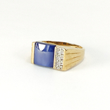 Винтажный золотой перстень с темно-синим кварцем и бриллиантами, photo number 2