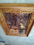 Carved painting "Hunting for wild boar", -linden, coating - stain, varnish .Razm: 76 * 62 * 10., photo number 6
