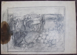Соцреализм. Рисунок с натуры. Колхоз, уборка арбузов, карандаш, 1970-е, фото №3