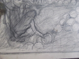 Соцреализм. Рисунок с натуры. Колхоз, уборка арбузов, карандаш, 1970-е, фото №5
