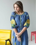 Сукня жіноча Жовта квітка льон синій джинс, фото №2