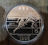 США 1 доллар 1995 г. Серебро. XXVI Летние Олимпийские игры 1996 года в Атланте. бег, photo number 2