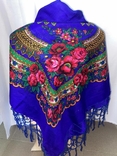 Shawl / Khustka. Color: Blue with Multicolored Pattern. New Ukraine., photo number 3