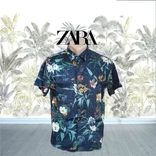 Zara relaxed fit Вискоза Стильная мужская рубашка короткий рукав в цветочный принт, numer zdjęcia 2