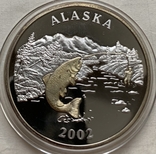 Монеты США, 2 шт. Набор ALASKA серебро, позолота, по 1 унции, 999, 2002 год, photo number 2
