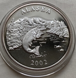 Монеты США, 2 шт. Набор ALASKA серебро, позолота, по 1 унции, 999, 2002 год, photo number 3