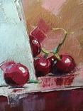 "Натюрморт с персиками и черешней", м/х с подрамником 35х45, мастихин, фото №4