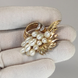 Винтажная золотая брошь с натуральным жемчугом и бриллиантами, фото №8