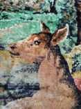 Старовинний оксамитовий гобелен, Сімейство оленів біля ставка., фото №9