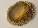 Винтажная овальная брошь с большим желтым камнем, фото №2