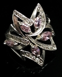 Кольцо, цирконы, розовые камни, фото №2