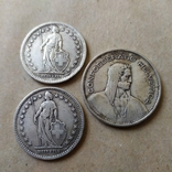 Три серебряные монеты Швейцария. 1914, 1944 и 1949 года., фото №6