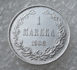 1 Марка 1908 г. для Финляндии, серебро, фото №3