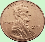 145.U.S. 1 cent, 2005 Lincoln Cent Without Mondvor Mark, photo number 2