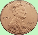 129.US 1 cent, 2017.. Lincoln Cent Mondvor Mark: "P" - Philadelphia, photo number 3