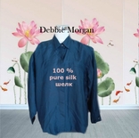 Debbie Morgan 100% pure silk Шелковая шикарная рубашка женская дл рукав синяя, photo number 2